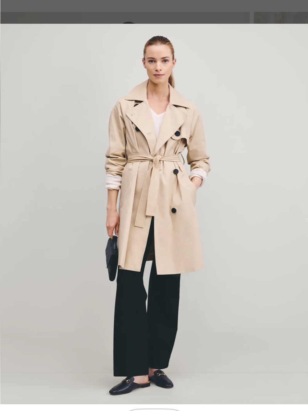 Quince Women's Stone-Beige Double-Breasted Trench with Tie Belt